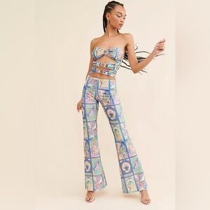 $450 Oceanus x Free People Eden Strapless Cutout Flare Jumpsuit sz 6/S